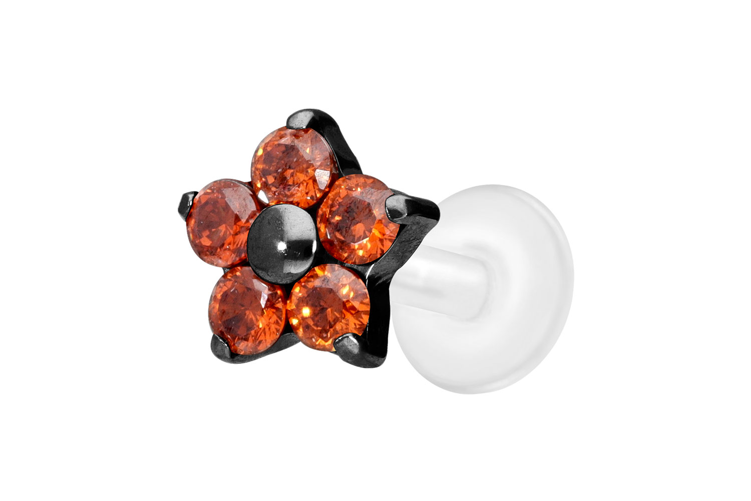 PTFE Labret Piercing mit Innengewinde + Titan-Aufsatz KRISTALLBLUME